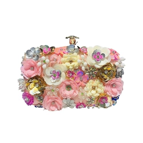 AMEEDA Damen Clutch Perlen 3D-Perlen-Blumen-Abendtasche, elegante Box-Clutch-Geldbörse, Damen-Hochzeitshandtaschen for Party-Abschlussball(Color:Pink) von AMEEDA