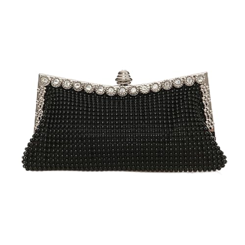 AMEEDA Damen Clutch Perlen Abend-Clutch in Gold, glitzernde Perlen, elegante Damen-Partytaschen, Vintage-Mode, Braut-Geldbörse, silberne Handtaschen, Nachttasche(Color:Black) von AMEEDA