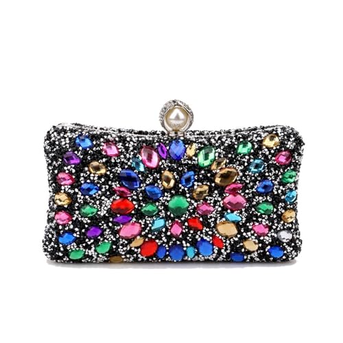 AMEEDA Damen Clutch Perlen Candy Mix Farbe Clutch Strass Abendtaschen Party Diamanten Schulterkette Handtaschen Geldbörse(Color:YM3218blackcolor) von AMEEDA