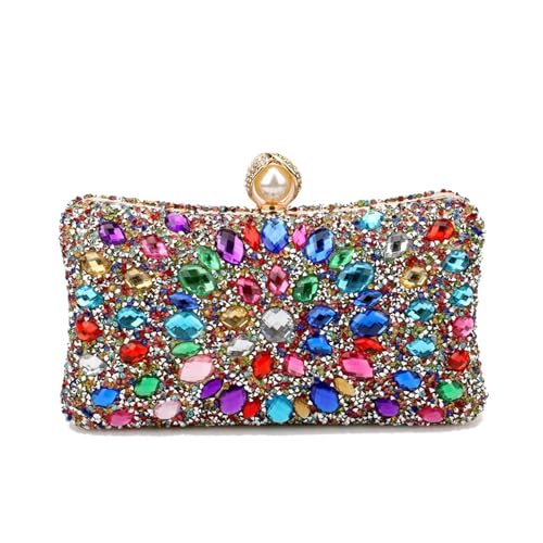 AMEEDA Damen Clutch Perlen Candy Mix Farbe Clutch Strass Abendtaschen Party Diamanten Schulterkette Handtaschen Geldbörse(Color:YM3218goldcolor) von AMEEDA