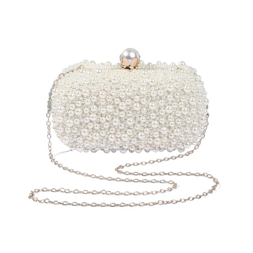 AMEEDA Damen Clutch Perlen Elegante Damen-Handtasche in Weiß und Beige, besondere Kristalle, Perlen, Abend-Clutch, Hochzeit, Party, Handtasche, Perlen(Color:1066beige) von AMEEDA