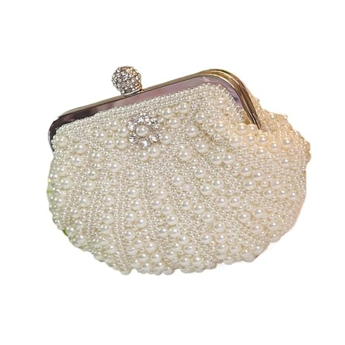 AMEEDA Damen Clutch Perlen Luxus Perle Kupplung Tasche Handgemachte Perlen Abend Tasche Scalloped Handtaschen for Hochzeit Party Prom(Color:1089beige) von AMEEDA