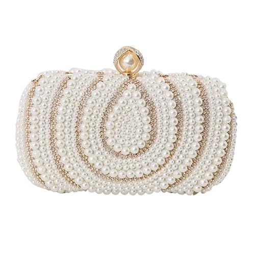 AMEEDA Damen Clutch Perlen Perlen Abend Clutch Tasche Latch Frauen Strass Hochzeit Braut Dinner Party Geldbörse weibliche stilvolle Abendtaschen Perlen Geldbörse(Color:Beige) von AMEEDA