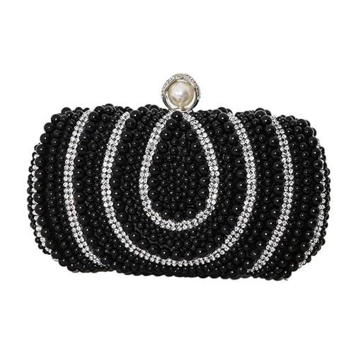 AMEEDA Damen Clutch Perlen Perlen Abend Clutch Tasche Latch Frauen Strass Hochzeit Braut Dinner Party Geldbörse weibliche stilvolle Abendtaschen Perlen Geldbörse(Color:Black) von AMEEDA