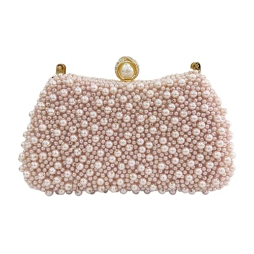 AMEEDA Damen Clutch Perlen Perlen-Damen-Abendtaschen, ausgehöhlt, elegante Perlen-Clutch mit Griff, Kette, Kleid, Schulter-Handtaschen, Diamanten(Color:Pink) von AMEEDA