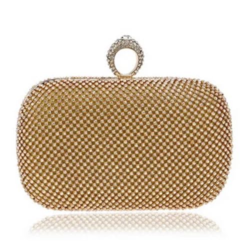 AMEEDA Diamante Clutch Bag Abend-Clutch-Taschen, diamantbesetzte Abendtasche mit Kette, Umhängetasche, Damen-Handtaschen, Geldbörsen, Abendtasche for Hochzeit(Color:YM1000gold) von AMEEDA