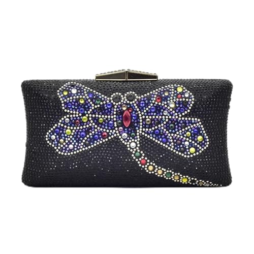 AMEEDA Diamante Clutch Bag Bowknot Design Damen Abendtasche Wasser Diamant Metallkette Tageskupplung Hochzeit Handtasche Strass Halterung Geldbörse(Color:Black) von AMEEDA