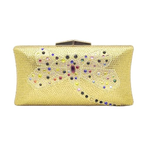 AMEEDA Diamante Clutch Bag Bowknot Design Damen Abendtasche Wasser Diamant Metallkette Tageskupplung Hochzeit Handtasche Strass Halterung Geldbörse(Color:Gold) von AMEEDA