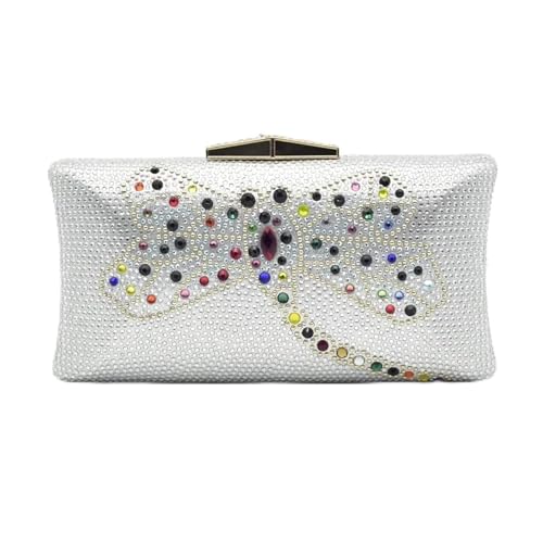 AMEEDA Diamante Clutch Bag Bowknot Design Damen Abendtasche Wasser Diamant Metallkette Tageskupplung Hochzeit Handtasche Strass Halterung Geldbörse(Color:Silver) von AMEEDA