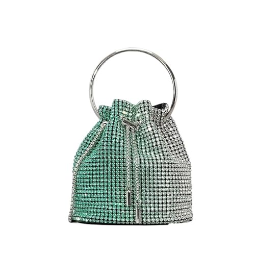 AMEEDA Diamante Clutch Bag Diamant-Quasten-Abend-Clutch, runder Griff, Kristall-Eimer-Tasche, Handtaschen, Strass-Kette, Hochzeits-Party-Tasche(Color:Green and Silver) von AMEEDA