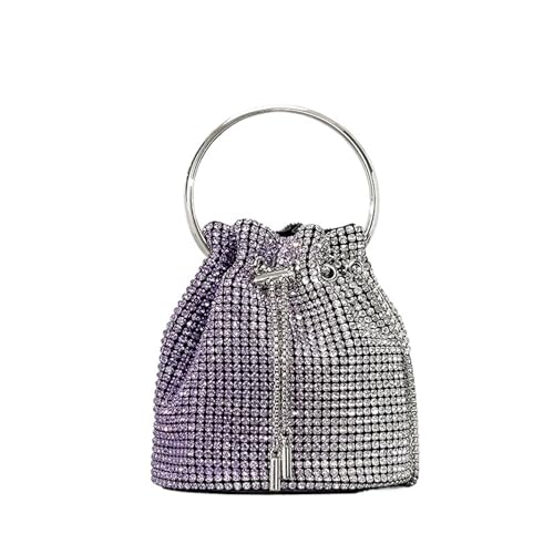 AMEEDA Diamante Clutch Bag Diamant-Quasten-Abend-Clutch, runder Griff, Kristall-Eimer-Tasche, Handtaschen, Strass-Kette, Hochzeits-Party-Tasche(Color:Purple and Silver) von AMEEDA