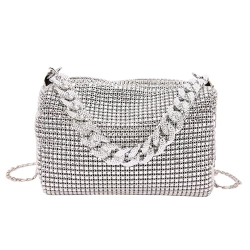 AMEEDA Diamante Clutch Bag Exquisite Strass Umhängetasche Handtasche Damen Abendtasche Funkelnde Handtasche for Maskeraden Party(Color:Silver) von AMEEDA