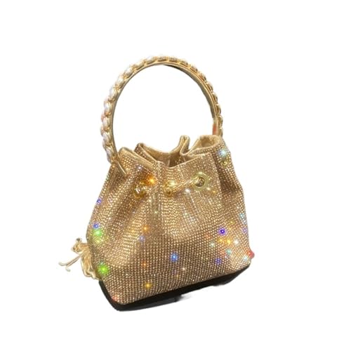 AMEEDA Diamante Clutch Bag Geldbörsen und Handtaschen, Taschen for Damen, Designer-Eimer-Clutch, Abend-Bankett-Tasche, Kristall-Strass-Umhängetasche(Color:Gold small 15cm) von AMEEDA