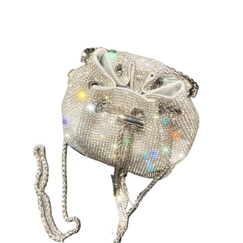 AMEEDA Diamante Clutch Bag Geldbörsen und Handtaschen, Taschen for Damen, Designer-Eimer-Clutch, Abend-Bankett-Tasche, Kristall-Strass-Umhängetasche(Color:Silver small 15cm) von AMEEDA