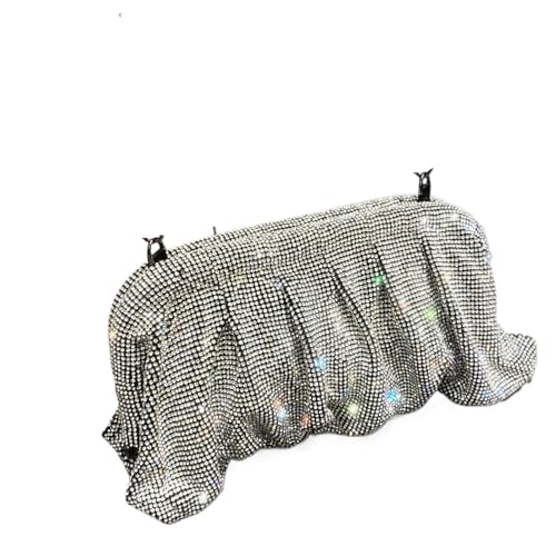 AMEEDA Diamante Clutch Bag Glänzender Griff, Strasssteine, handgefertigt, Abend-Clutch, faltbar, Geldbörsen und Handtaschen, Hochzeit, Party(Color:Black silver) von AMEEDA