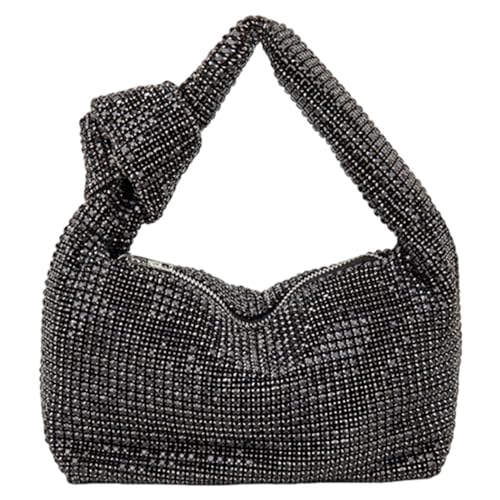 AMEEDA Diamante Clutch Bag Glitzer-Diamant-Abendtasche mit Knotengriff, Strass-Bling-Damen-Abendtasche, glitzernde Kristall-Hochzeits-Tasche mit Henkel(Color:Black) von AMEEDA