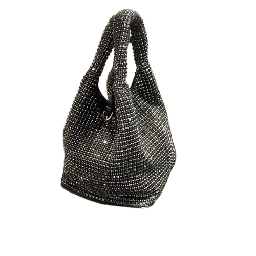 AMEEDA Diamante Clutch Bag Griff Strass Abend Tote Tasche Geldbörsen for Frauen Glänzende Dinner-Party Hochzeit Handtasche Weibliche Eimer Tasche Schulter Tasche(Color:Black-14x14x15cm) von AMEEDA