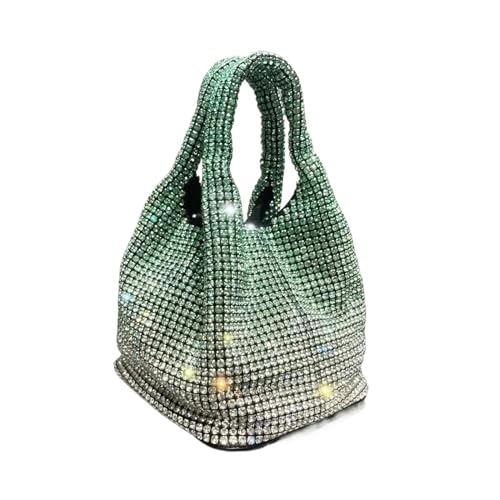 AMEEDA Diamante Clutch Bag Griff Strass Abend Tote Tasche Geldbörsen for Frauen Glänzende Dinner-Party Hochzeit Handtasche Weibliche Eimer Tasche Schulter Tasche(Color:Green-14x14x15cm) von AMEEDA