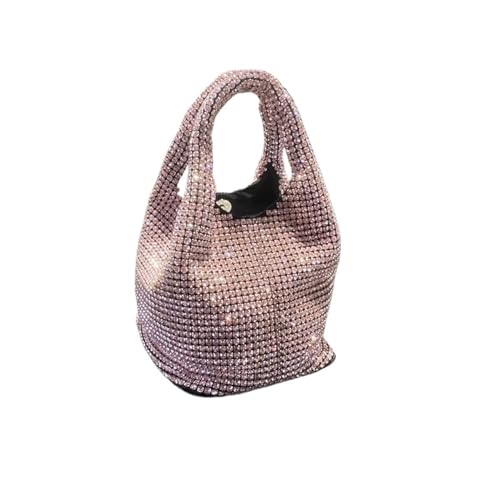 AMEEDA Diamante Clutch Bag Griff Strass Abend Tote Tasche Geldbörsen for Frauen Glänzende Dinner-Party Hochzeit Handtasche Weibliche Eimer Tasche Schulter Tasche(Color:Pink-14x14x15cm) von AMEEDA