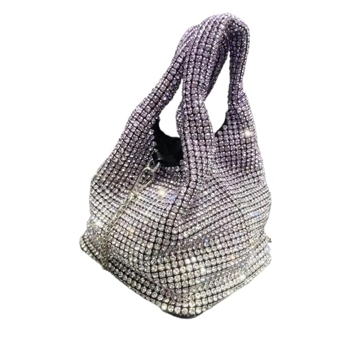 AMEEDA Diamante Clutch Bag Griff Strass Abend Tote Tasche Geldbörsen for Frauen Glänzende Dinner-Party Hochzeit Handtasche Weibliche Eimer Tasche Schulter Tasche(Color:Purple-14x14x15cm) von AMEEDA