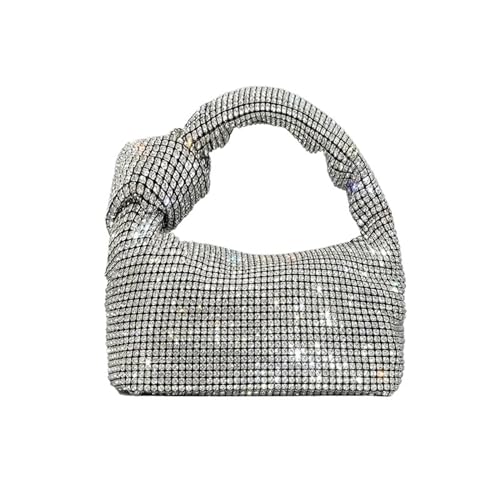 AMEEDA Diamante Clutch Bag Griff Strass Knoten Abendtaschen Silber Kristall Top Griff Tasche for Frauen Geldbörsen und Handtaschen Handtasche Tote(Color:Silver) von AMEEDA