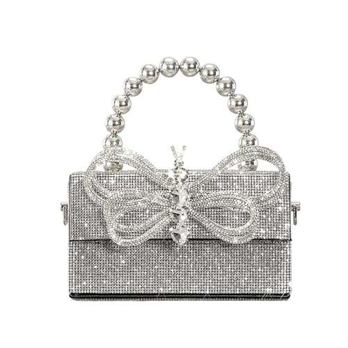 AMEEDA Diamante Clutch Bag Mode Diamanten Schleife Box Abendtasche Strass Perlen Frauen Handtaschen Shinny Schulter Umhängetasche Kleine Klappe Geldbörsen(Color:Black leather Small) von AMEEDA