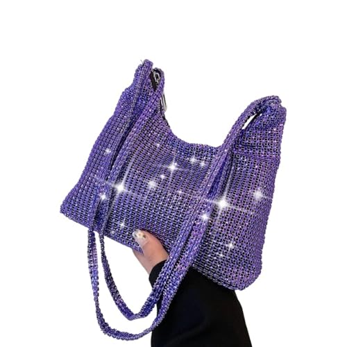 AMEEDA Diamante Clutch Bag Mode Strass Glänzende Handtasche Frauen Funkelnden Abend Kupplung Tote Geldbörse Taschen Kausale Handtasche Damen Schulter Tasche(Color:Purple) von AMEEDA