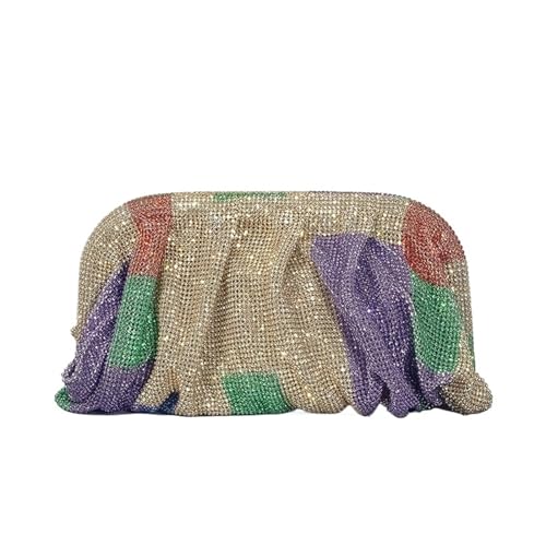 AMEEDA Diamante Clutch Bag Shinny geraffte Strass-Tasche for Damen, Farbverlaufs-Abendtasche, modische Party-Geldbörse(Color:Gold Purple) von AMEEDA