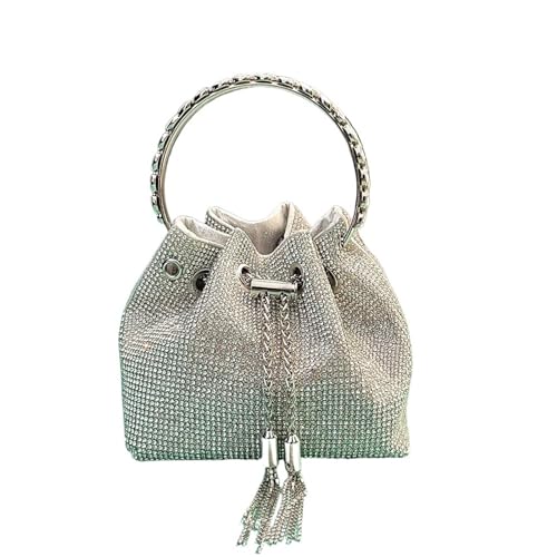 AMEEDA Diamante Clutch Bag Strass Abend Clutch Damen Tasche Geldbörsen Eimer Damen Handtasche Diamanten Schulter Glänzender Kristall(Color:Silver) von AMEEDA