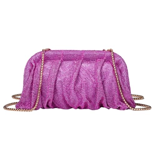 AMEEDA Diamante Clutch Bag Strass Dame Geldbörse Hochzeit Party Abend Tasche for Frauen Bankett Cocktail Schulter Taschen Plissee Clutch Umhängetasche(Color:Magenta) von AMEEDA