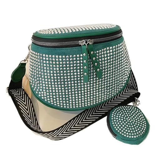 AMEEDA Diamante Clutch Bag Strass PU Damen Handtaschen Elegante Umhängetasche Lässig Tragbar Einfach Mit Kleiner Geldbörse Verstellbarer Riemen(Color:Green) von AMEEDA