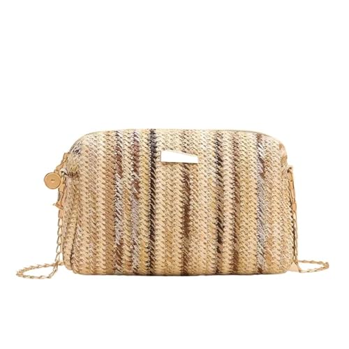 AMEEDA Strohtaschen Damen Rattan Knitting Women Straw Bag Beach Summer Chain Small Purse And Handbag Female Shoulder Crossbody Bags Travel Design Flap Bag (Color : Light Brown) von AMEEDA