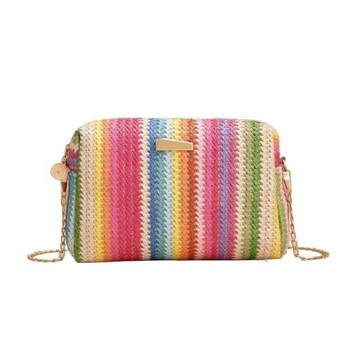 AMEEDA Strohtaschen Damen Rattan Knitting Women Straw Bag Beach Summer Chain Small Purse And Handbag Female Shoulder Crossbody Bags Travel Design Flap Bag (Color : Read) von AMEEDA