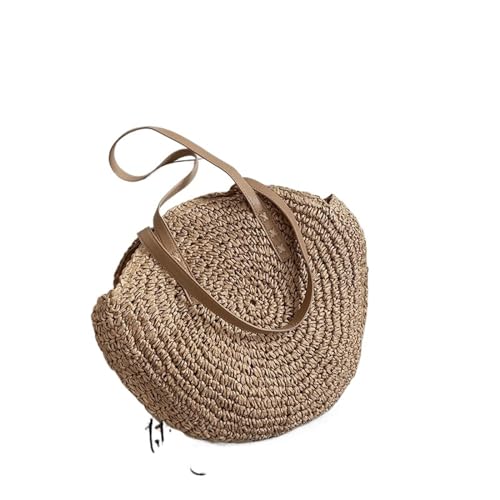 AMEEDA Strohtaschen Damen Summer Round Straw Bags For Women Rattan Shoulder Bag Travel Handmade Woven Beach Handbags Female Large Capacity Totes Bag (Color : Khaki, Size : 43x2x38cm) von AMEEDA