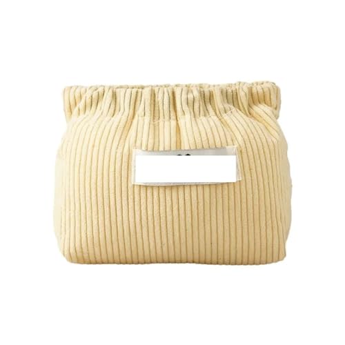 Cord Kosmetiktasche Taschen-Kosmetiktasche aus Cord, elastische, selbstschließende Beutel, wasserdichte Geldbörse for Make-up, Lippenstift, Kopfhörer, Schmuck-Organizer(Beige) von AMEEDA
