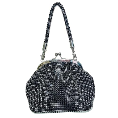 Diamante Clutch Bag Modetrends Geldbörsen for Damen, Handtaschen for Damen, Party, Strass-Geldbörse, Mini-Kristall-Clutch, Make-up-Tasche(Color:Black) von AMEEDA