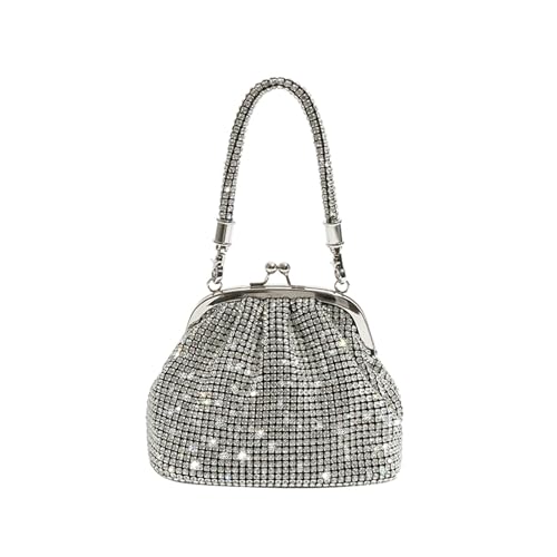 Diamante Clutch Bag Modetrends Geldbörsen for Damen, Handtaschen for Damen, Party, Strass-Geldbörse, Mini-Kristall-Clutch, Make-up-Tasche(Color:Silver) von AMEEDA