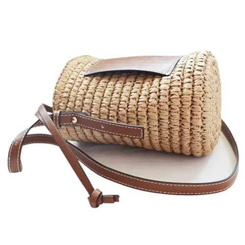 Strohtaschen Damen 1Pc Style Straw Tote Designer Round Barrel Straw Woven Crossbody Bag Handbags Women Bags Designer Beach Bag For Women von AMEEDA