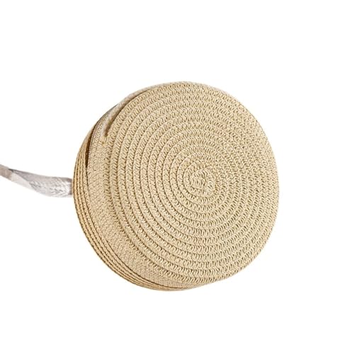 Strohtaschen Damen Summer Round Straw Bag For Women Woven Handmade Shoulder Bag Travel Rattan Beach Bag Casual Style Crossbody Bag Handbag Purs (Color : Beige, Size : 16x 6.5x16cm) von AMEEDA