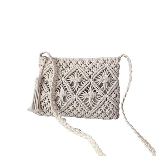 Strohtaschen Damen Woven Shoulder Bags Straw Summer Women Weave Crossbody Beach Travel Handbag Female Bag Women Messenger Bag Bolsa (Color : A-white) von AMEEDA