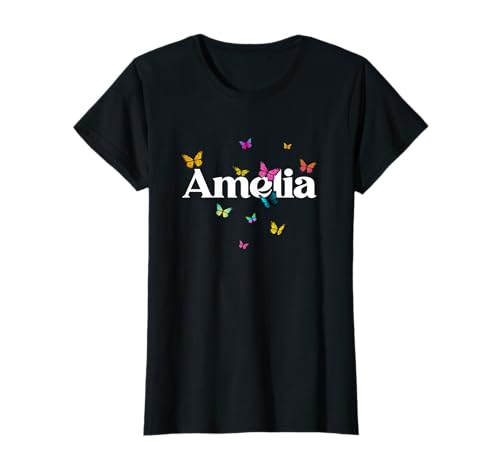 Amelia - Schöner Mädchen Name mit bunten Schmetterlingen T-Shirt von AMELIA Tochter Enkel Geburtstag Geschenkideen