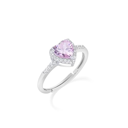 AMEN Schmuck, Ring mit Herz, Damenring aus 925er Silber, rhodiniert mit rosa und weißen Zirkonia, verstellbarer Ring für Größen 56 bis 58, Geschenk für Damen, hergestellt in Italien, Stahl von AMEN