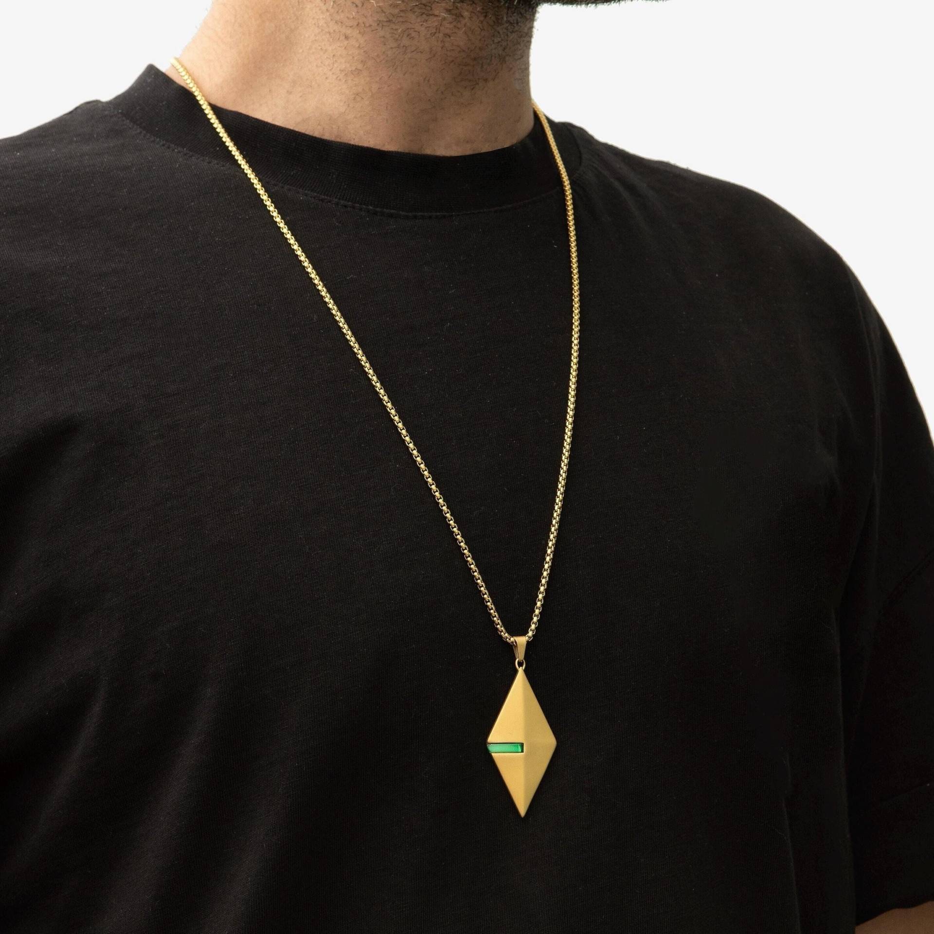 Herren Gold Anhänger Halskette , Smaragd Charm von AMENForever