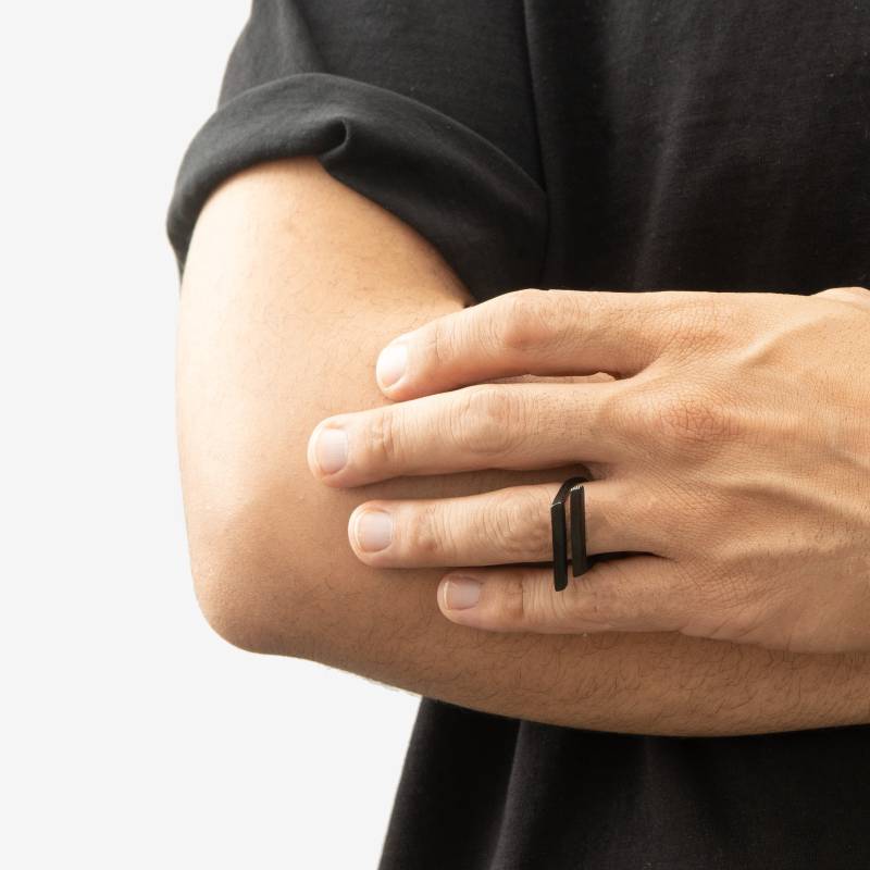 Schwarzer Opulenter Double Bar Ring, Damen Herren Minimal Bold Schmuck, Geschenk Für Männer Frau, Hand Gefertigt, Handwerker, Boho Einzigartige von AMENForever