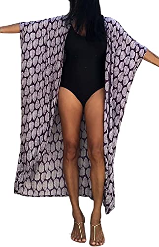 AMEOOR Damen Boho Strand Badeanzug Bedecken Pareos Kimono Cardigan Morgenmantel Lange Bluse Bikini Umhang Vintage Bademode Sommerkleid A-Lila von AMEOOR