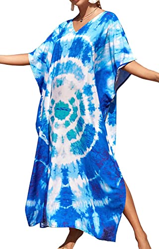 AMEOOR Damen Kaftan Lange Boho Strandkleider Sommer Maxikleid Pareo Bikini Cover Ups für Urlaub und Strand Sleepwear Hauskleid A-Muster 8 von AMEOOR