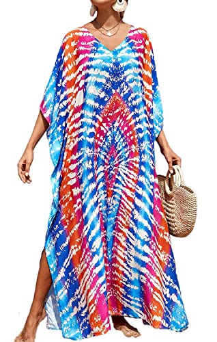 AMEOOR Damen Langes Kaftan Nachthemd Loungewear Strandkleid Vertuschungen Robe Sarong Pareo Bikini Umhang Lang Sommer Schlafhemd A-Muster 5 von AMEOOR