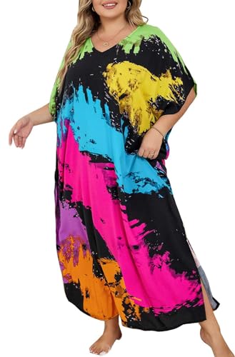 AMEOOR Damen Sommerkleid Nachtemd Nightwear Alltagskleid Langes Loungewear Sommer Bedecken Pareos Sommer Strandponcho A-Muster 11 von AMEOOR