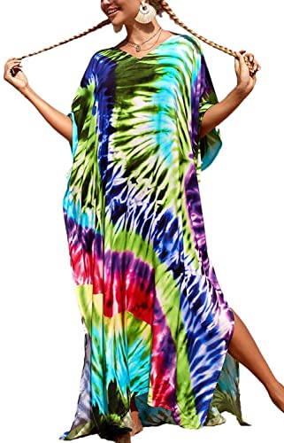 AMEOOR Damen Strandkleid Maxi Kaftan Boho Strandponcho Lange Bikini Cover Ups Sommerkleid Maxikleid Lose Maxi Kimono Kaftan One Size A-Muster 9 von AMEOOR