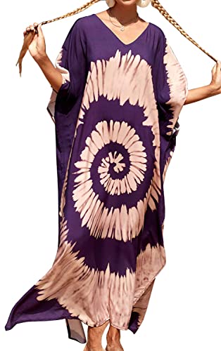 AMEOOR Damen Strandkleider Baumwolle Maxi Elegante Boho Sommer Lose Kaftan Strand Langes Bikini Cover Ups Baumwolle Nachtwäsche A-Muster 4 von AMEOOR